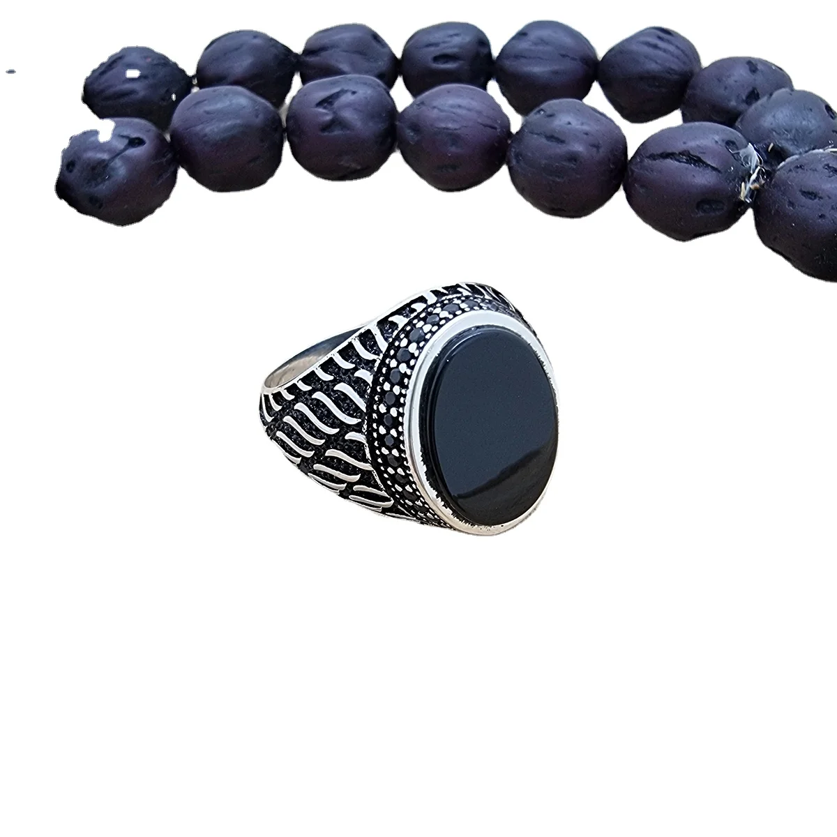Onyx Ottoman Men Ring 925 Silver Wholesale for Men Dirilis Art Design Fine Jewelry Vintage Rings Hot Sales Made in Turkey