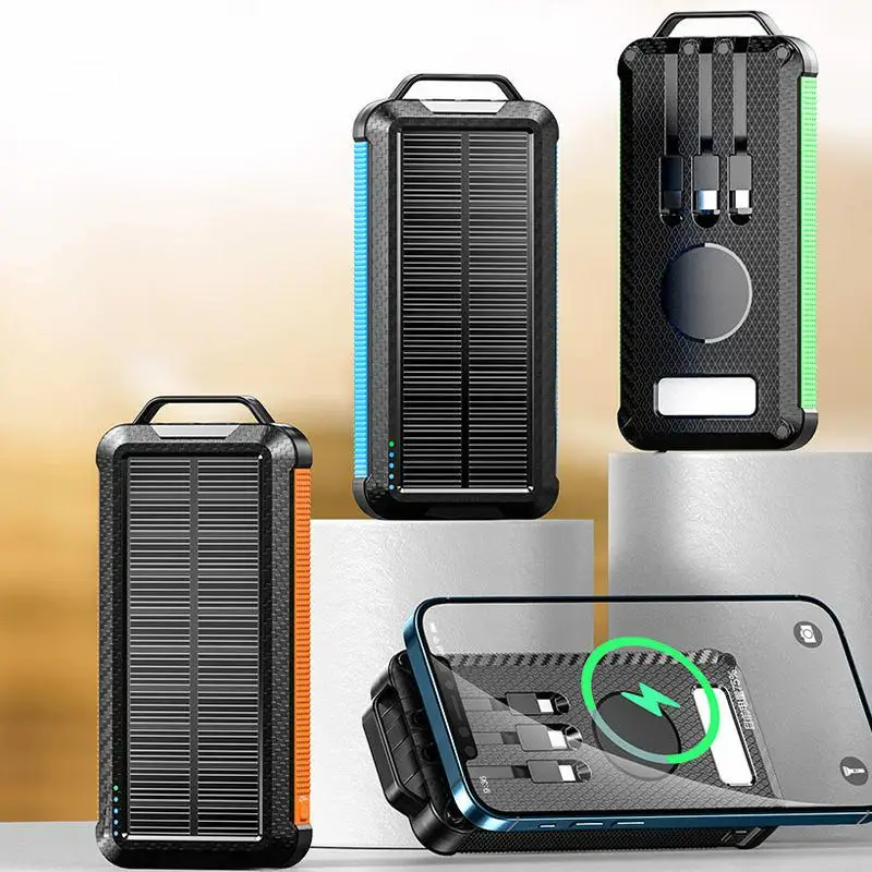 Built in Cable 10000 20000mah Power Bank Multi Mobile Phone Portable Charger Solar Fast Charging Battery Powerbank