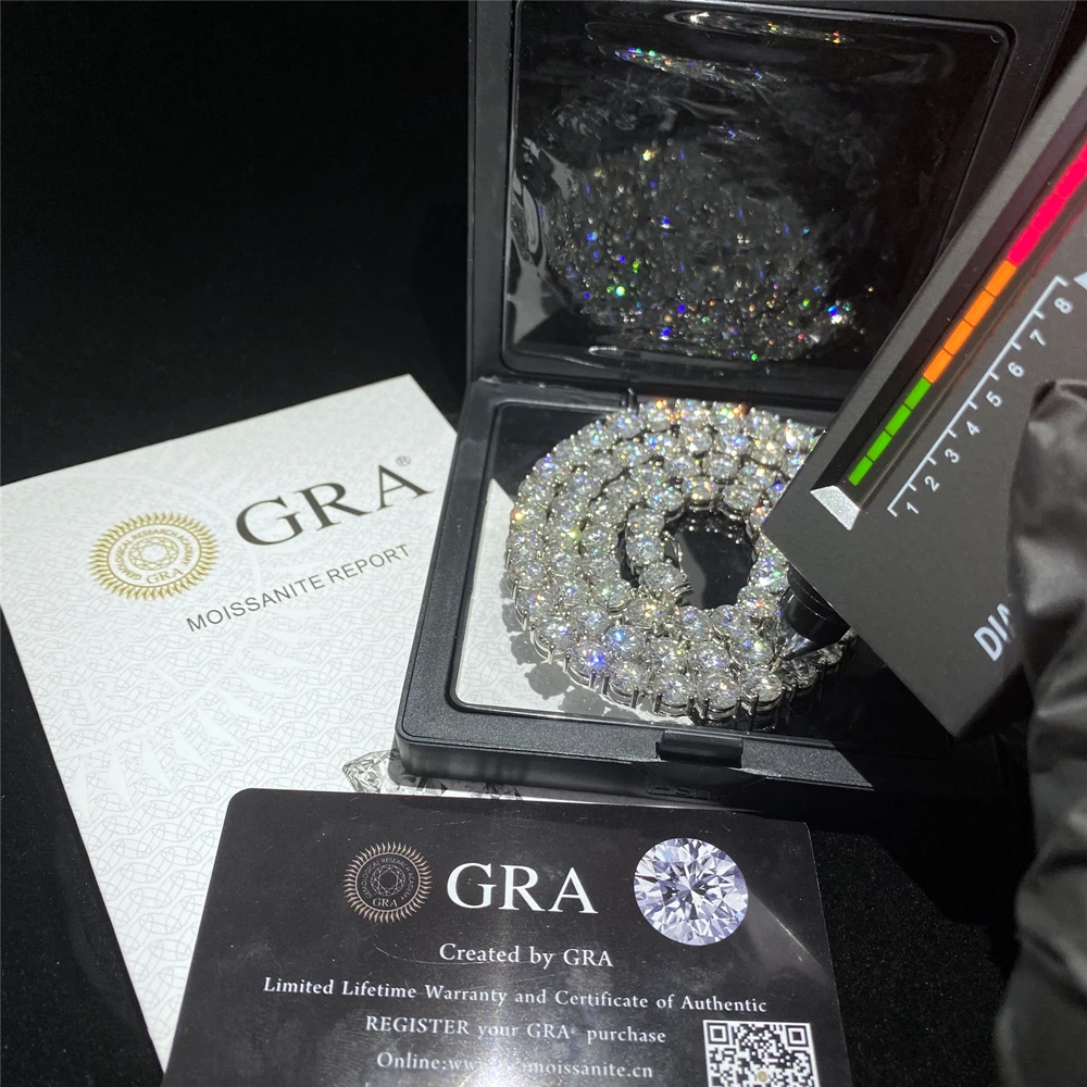 Round Cut Moissanite Diamond 2-6.5mm Hip Hop Jewelry Tennis Bracelet Iced Out 925 Sterling Silver VVS Moissanite Tennis Chain