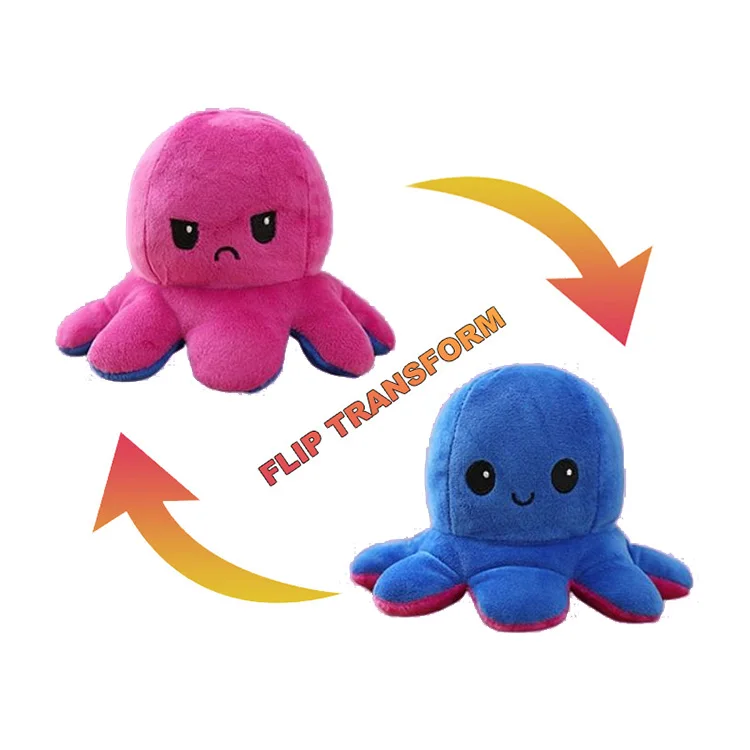 LED Reversible Flip Octopus Stuffed Plush Doll Soft Octopus Reversible Plush Glowing Reversible Plush Octopus Toy