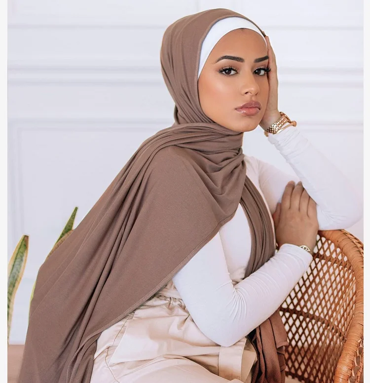 
Muslim Long scarf elastic material strech wrap shawl cotton modal dubai jersey cotton hijab 