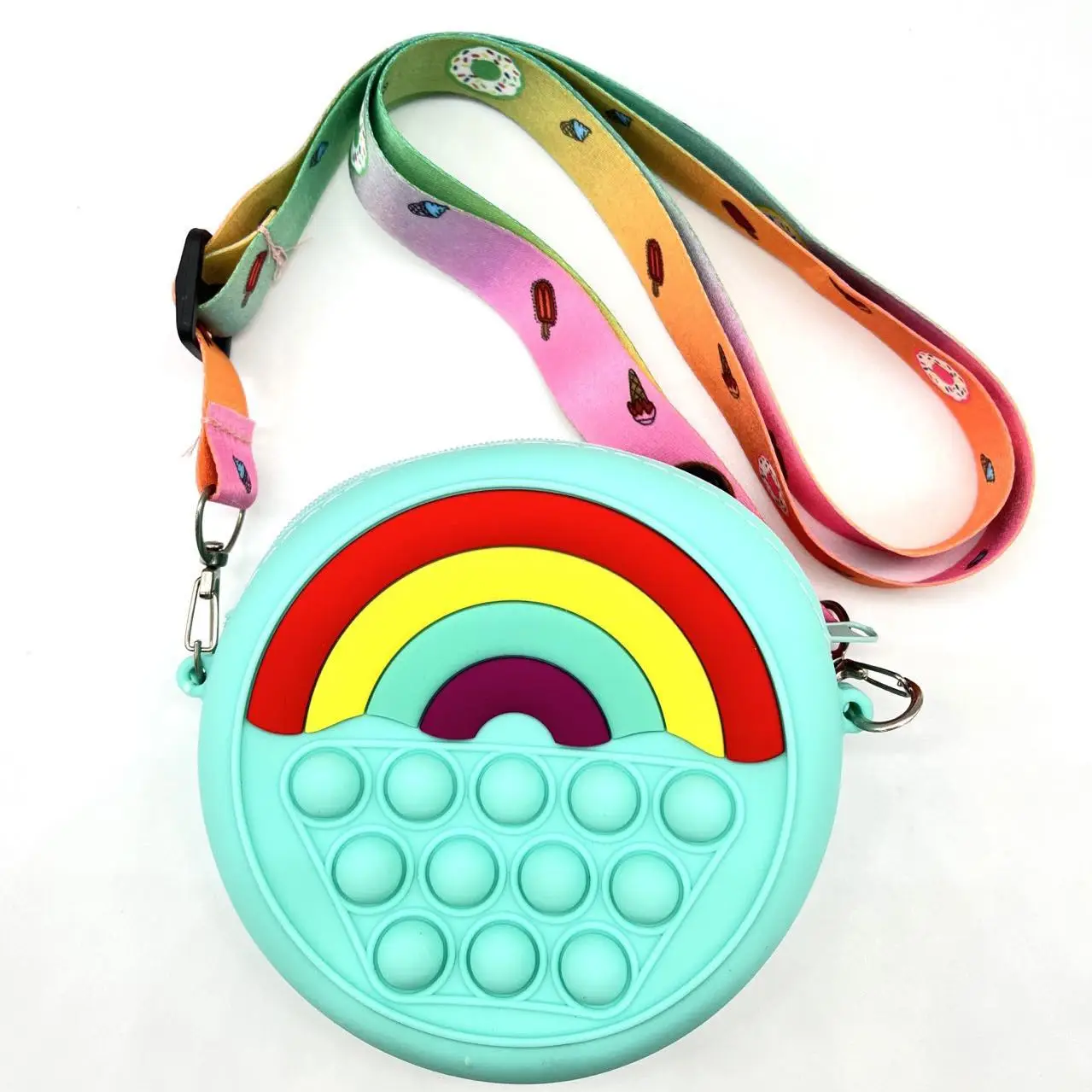 Girls soft silicone push bubble poppet crossbody hand money bag kid unicorn fidget toy push pop it coin purse