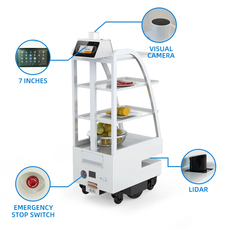 Autonomous Food Robot Hotel Needs Robotic Service Waiter Use For Food And Dish Delivery Intelligent Remote Control