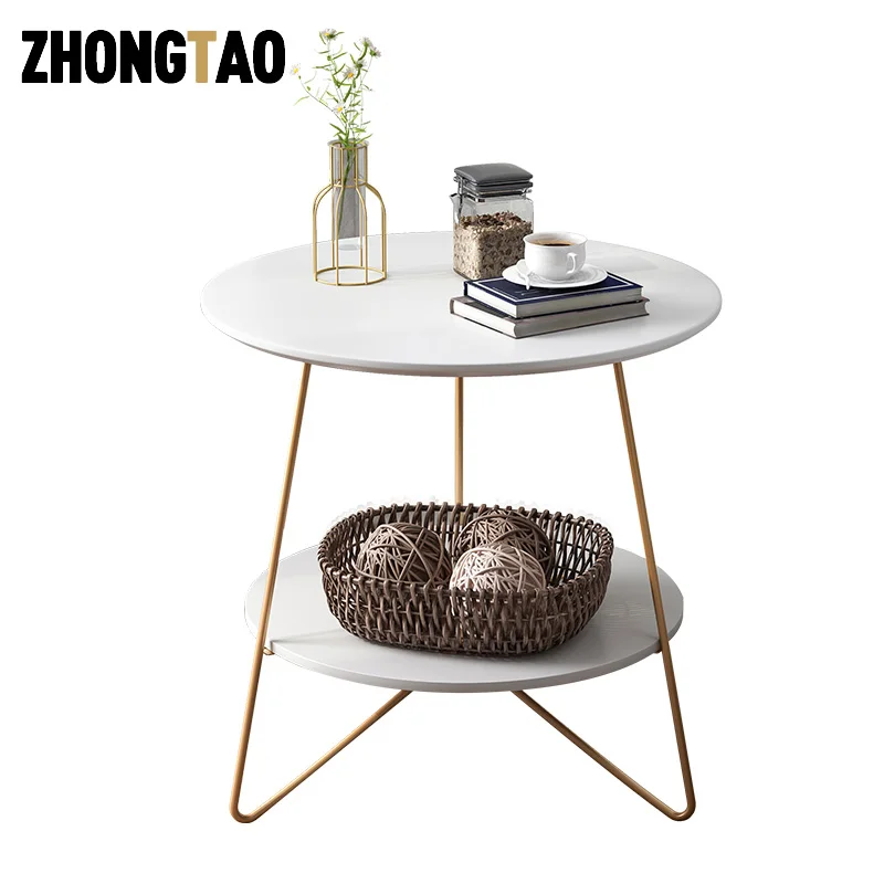 
Export to Europe contracted modern golden MDF round tea coffee teapoy table 