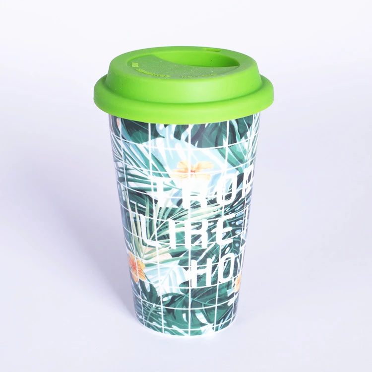 OEM экологически чистый Пользовательский логотип роскошный черный цвет Двойная Стенка керамическая кружка для путешествий с силиконовой крышкой