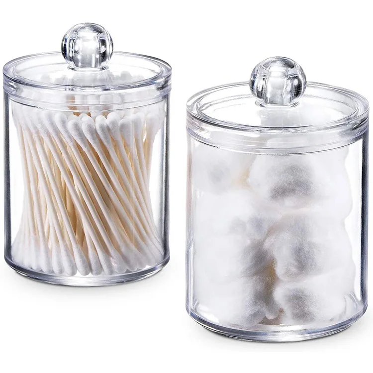 Dispenser Apothecary Jars Bathroom - Holder Storage Canister Clear Plastic Acrylic Jar for Cotton Ball,Cotton Swab,,Cotton Round