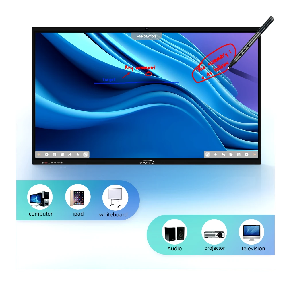 JOMEtech 75 inch 4K LCD Monitor Smart Touch Screen Digital Flat Panel Interactive Whiteboard for School Teaching and Meeting