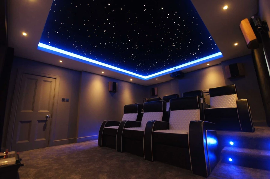 Fiber optic star ceiling panels with quality acoustic materials