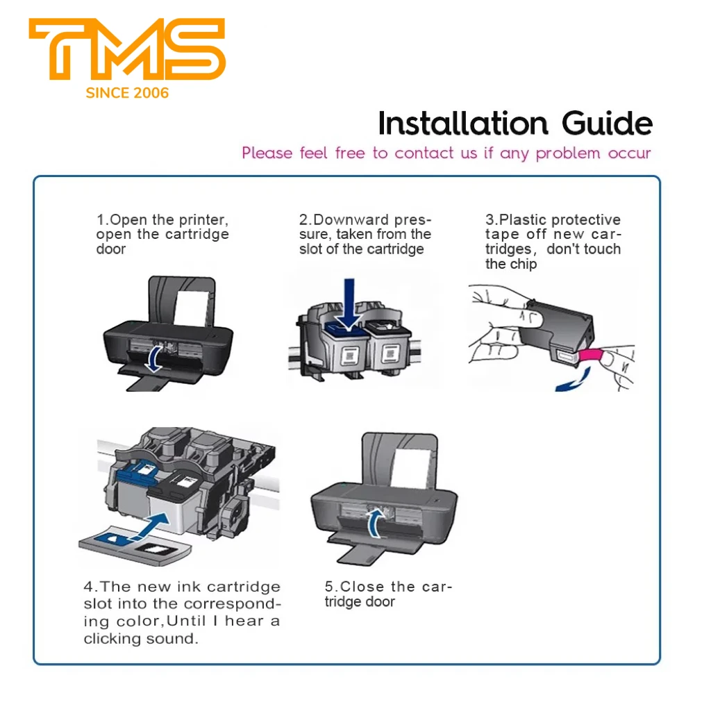 TMS 62XL HP 62 XL Color Remanufactured Color refilling ink cartridges For HP Deskjet Ink for HP62XL 5640 5740 Printer hp Inkjet