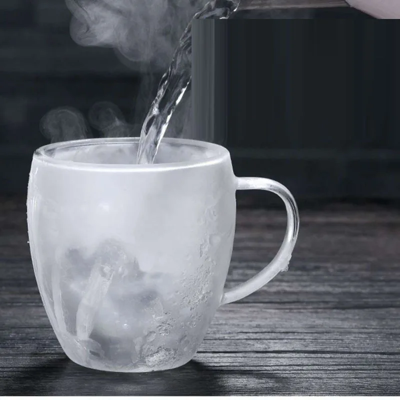 Custom Logo Heat Resistant High Borosilicate Double Wall Glass Coffee Cup With Glass Handle