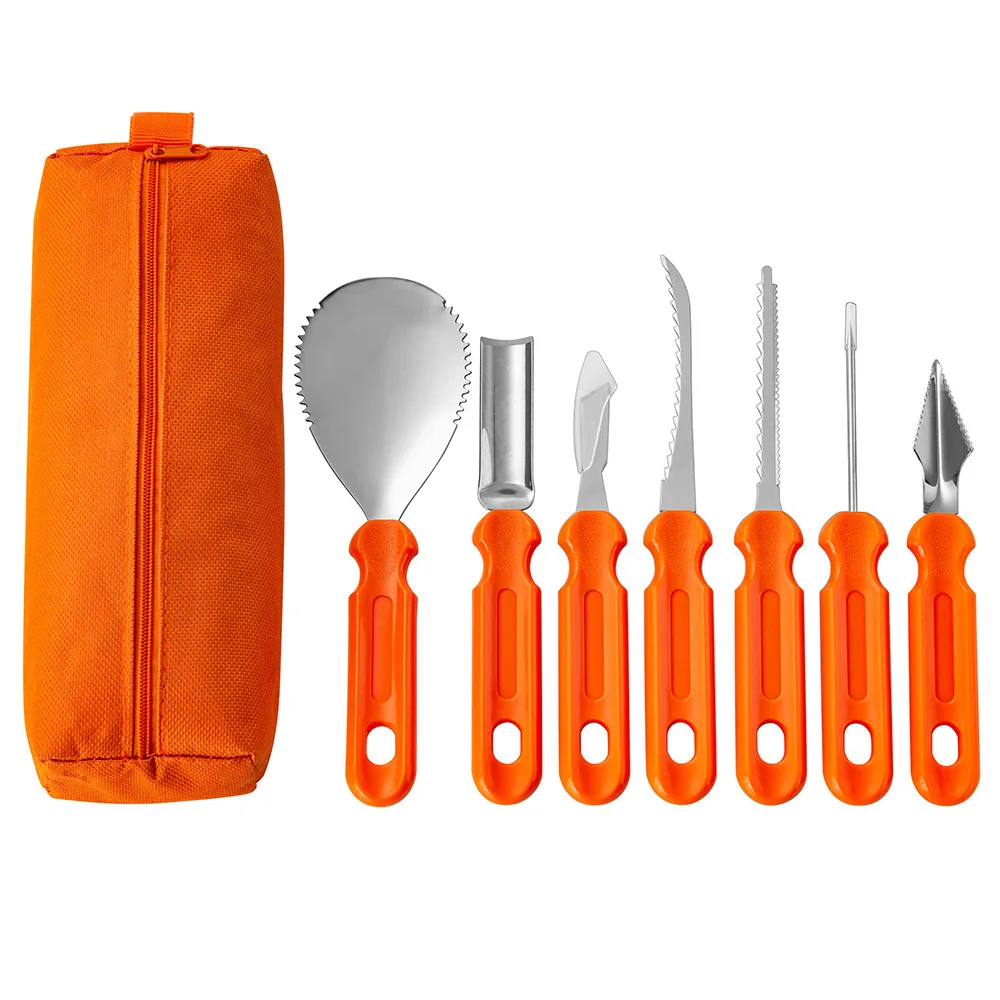 Top Seller 7PCS Premium Quality Metal Halloween Pumpkin Carving Kits Wholesale Set for Fruit and Vegetable Made with Plastic