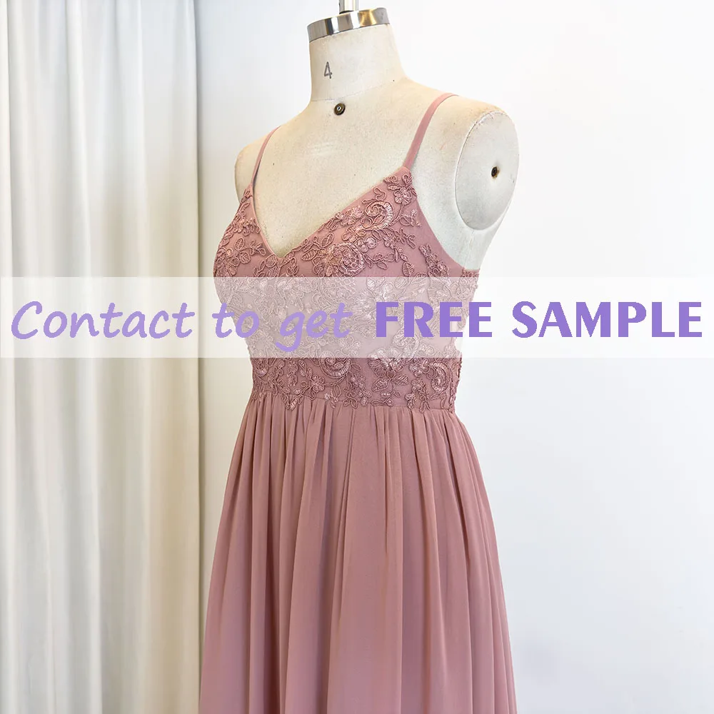 TEENYEE Wholesale Manufacturers maid Of Honor Lace Applique dusty Pink Bridesmaid Dresses Women Lady Elegant