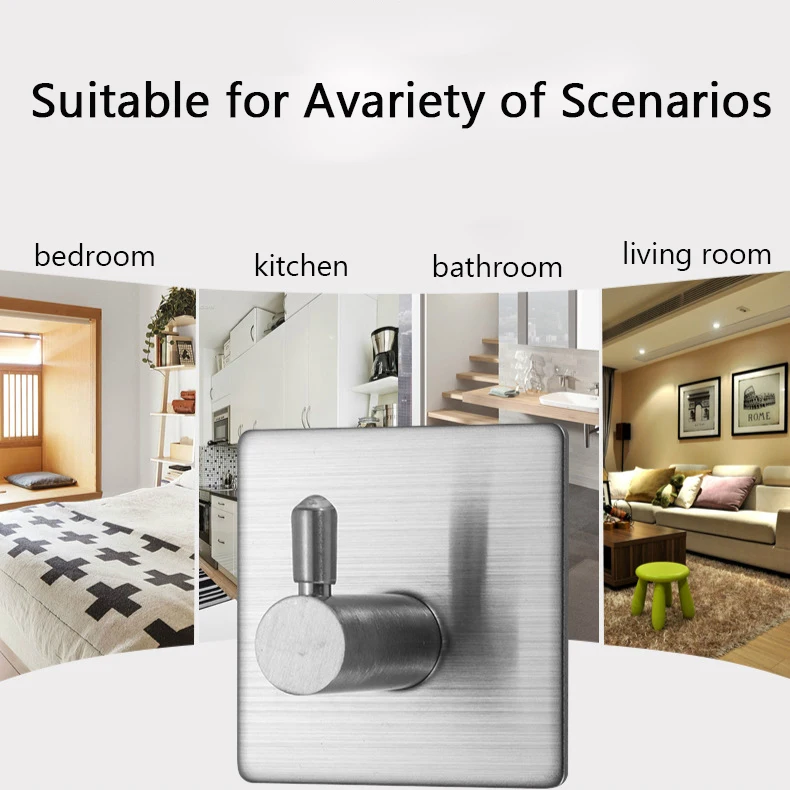 Self Adhesive Wall Robe Hooks 304 Stainless Steel Clothes Hangers SUS304 Heavy Duty Coat Towel Hooks Adhesive Hook