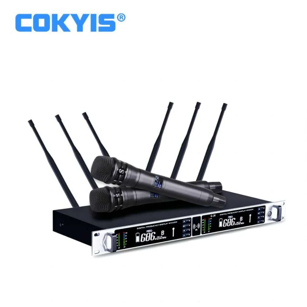 COKYIS G-26 Six Antennas 800M Dual Channel Long Distance True Diversity Receiving Wireless Microphone UHF Handheld Microphone