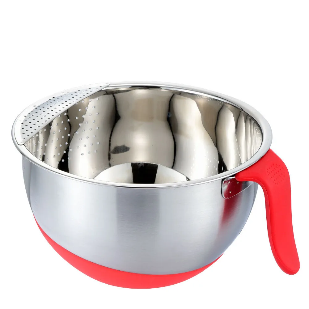 New Style Silicone Steel Bowl Salad Mixing Bowls With Handle Non-skid Stackable Metal Salad Bowl Set