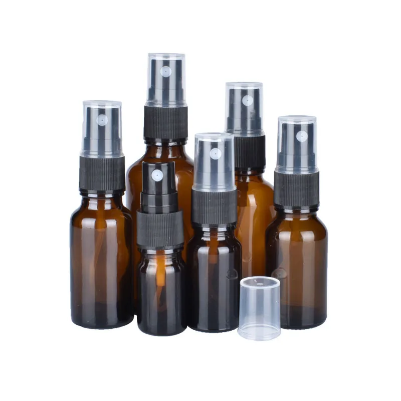 black fine mist sprayer dispenser for essential oils chemistry lab chemicals colognes perfumes amber glass spray bottle