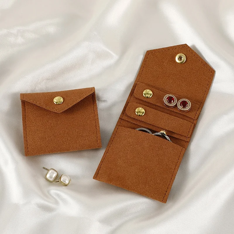Custom Logo Brown Debossed Necklace Bracelet Jewelry Bag Envelope Microfiber Jewelry Pouch Jewelry Packaging