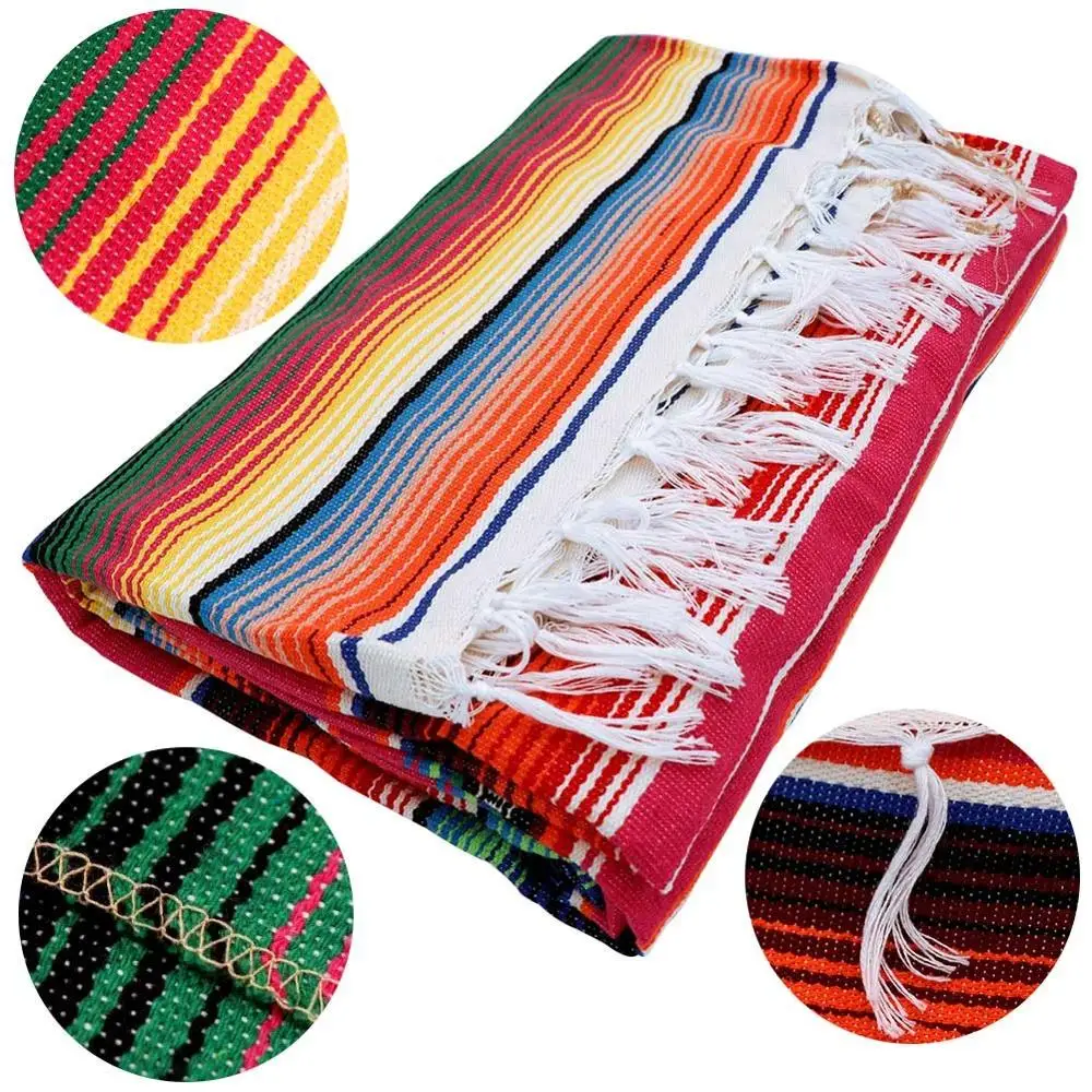 Large Square Cotton Mexican Serape Blanket Outdoor Table Cover Table Cloth