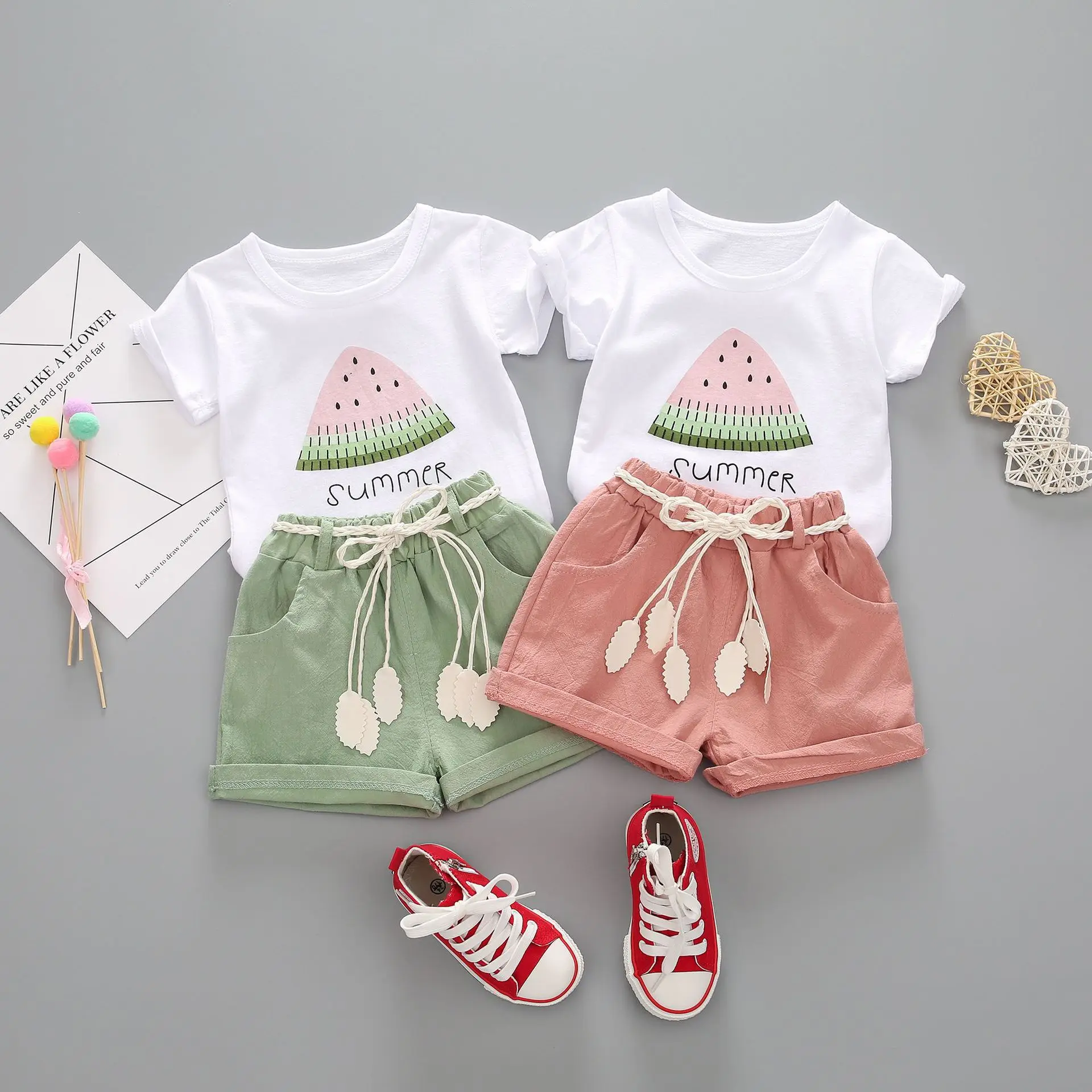 2024 Kids Summer Clothes Baby Short Sleeve T-shirt Shorts 2PCS Children Fashion Outfits Girls Clothing Sets