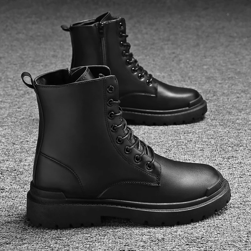 Adit Wholesale Men Luxury Fashion Leather Front New Boots Outdoor Black Warm Winter Boots