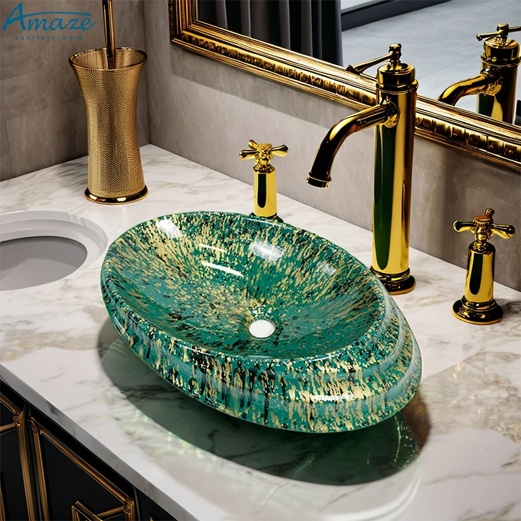 Hotel good quality luxury ceramic washbasin oval marble design bathroom sink hand wash basin