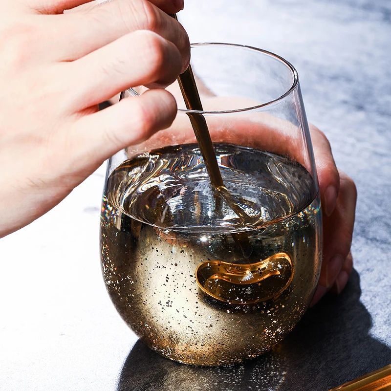 Creative Glass Drinking Cup Electroplating starry sky Stemless Wine Glass colorful  Water Glasses wholesale