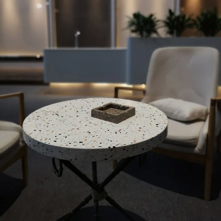 Cafe Restaurant White Round Dining Outdoor Top Terrazzo Table