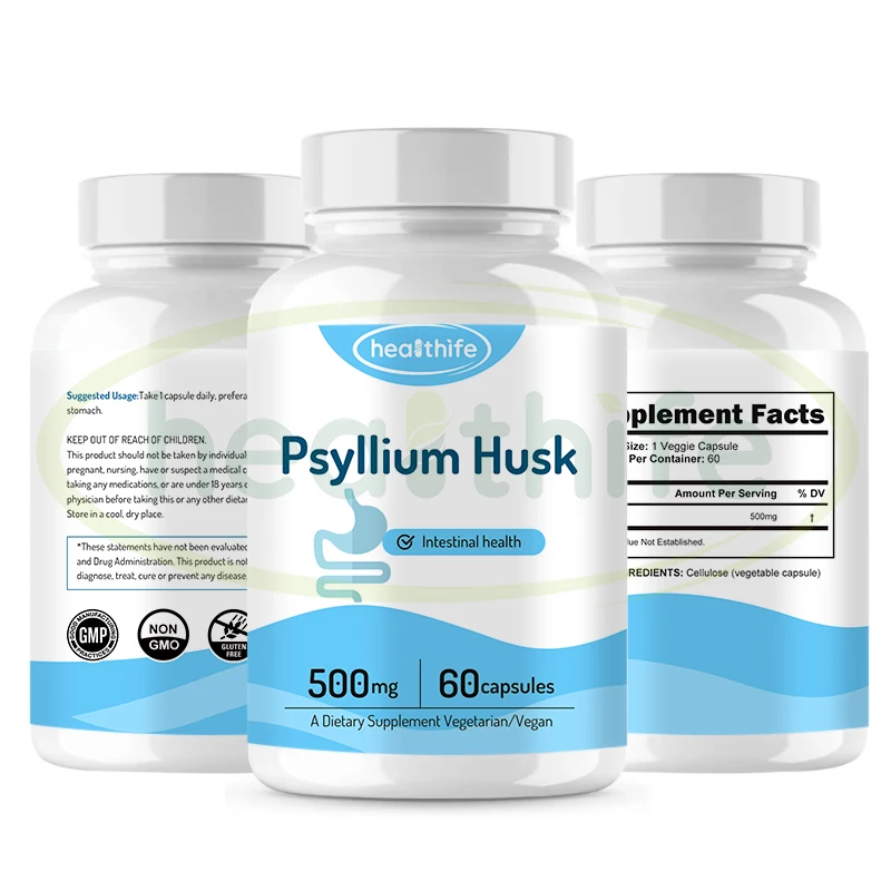 Healthife Organic Psyllium Husk Seed Extract Powder 500mg/60capsules Psyllium Husk Capsules