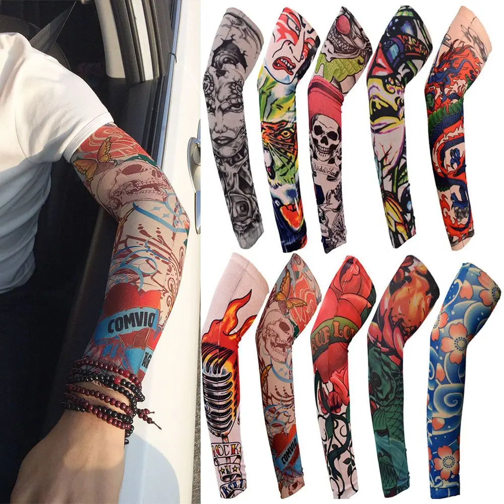 Tattoo Sleeves Seamless Men Armguard Outdoor Biker Gloves Driving Sunscreen Longsleeve Ice Silk Summer Women Mitts Arm Sleeves