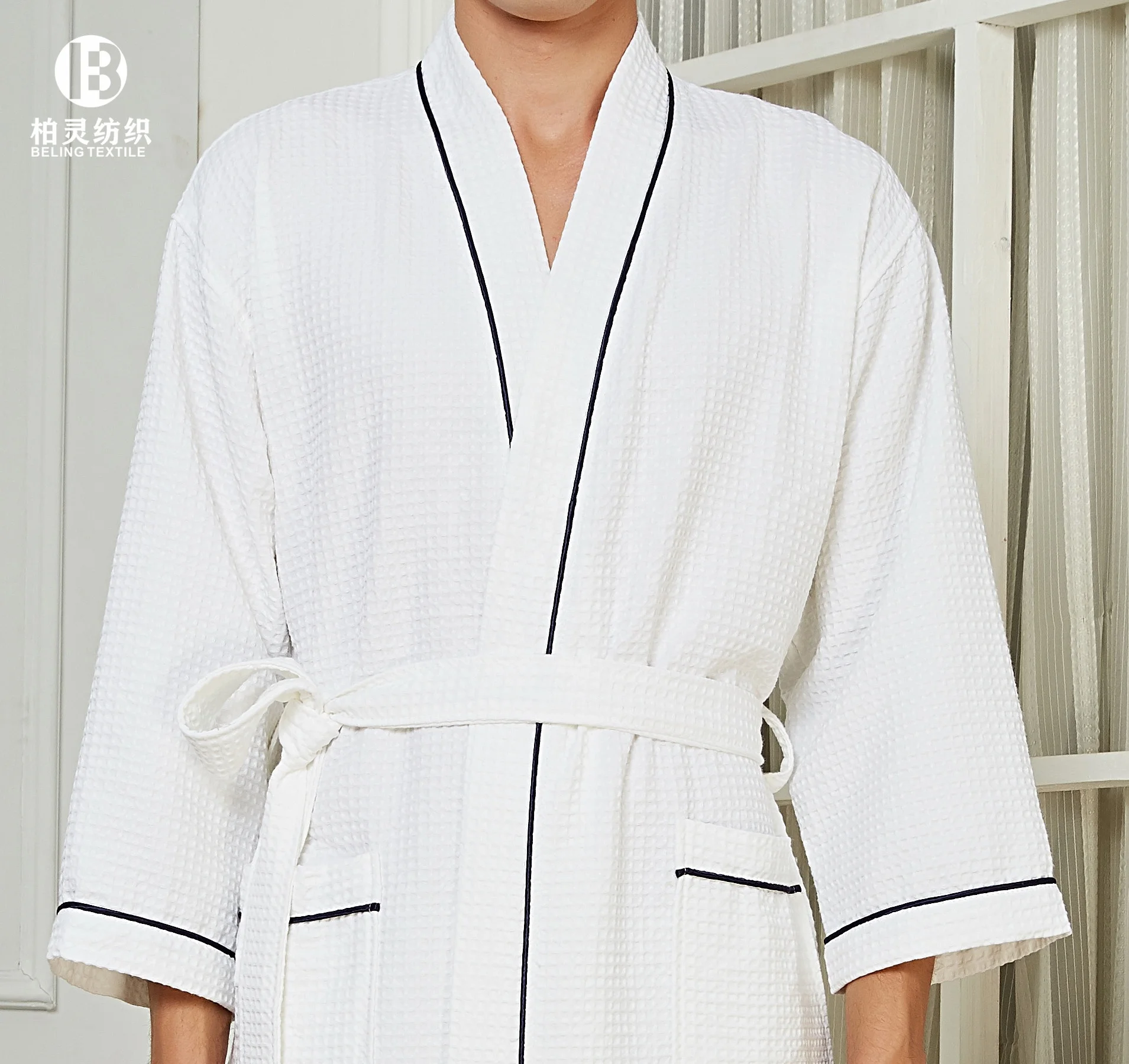 
65% Cotton 35% Polyester waffle pique Bathrobe gown High Quality Luxury for Five star Hotel and Spa Kimono unisex OSFA 