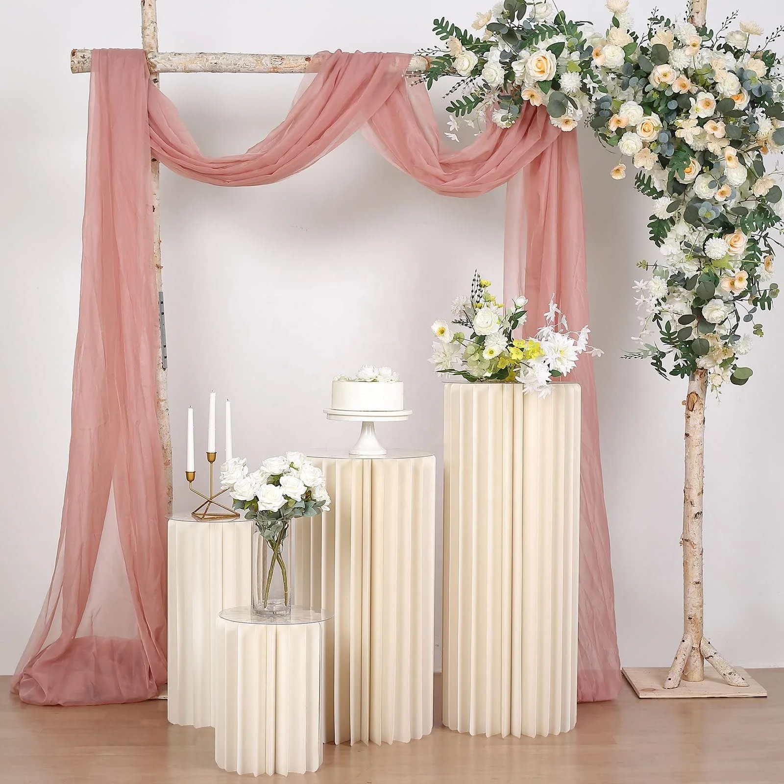 Modern DIY Cylinder Cardboard Flower Stand Display With Mirror Top Folding Events Column Stand Party Decor