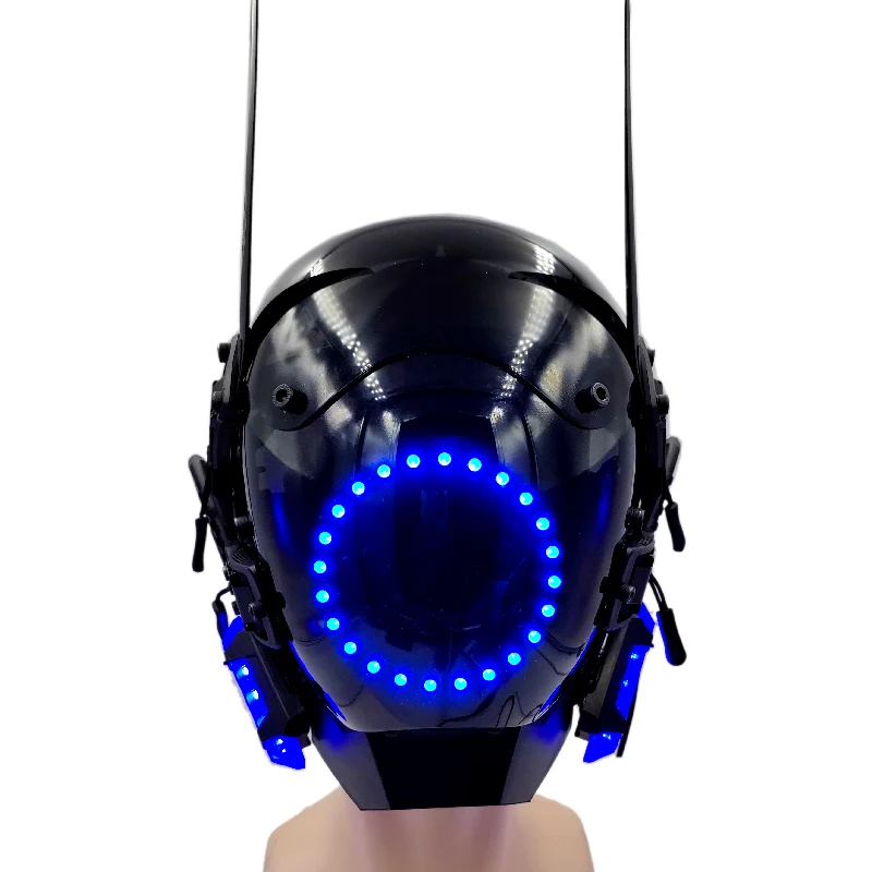 Cyberpunk mask with round lamp braids. Cosplay masks are the same for men and women. Sci-fi gear handcrafted mask helmet.