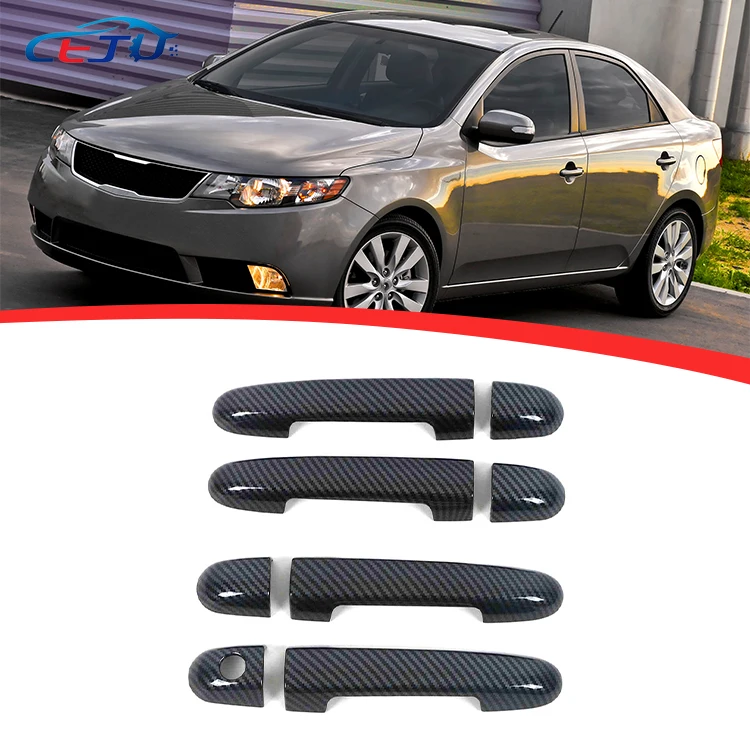 Carbon Fiber /Glossy Black Car ABS Car Door Handle Cover Frame Sticker Exterior Trim Bodykit For Kia Forte 2009--2013