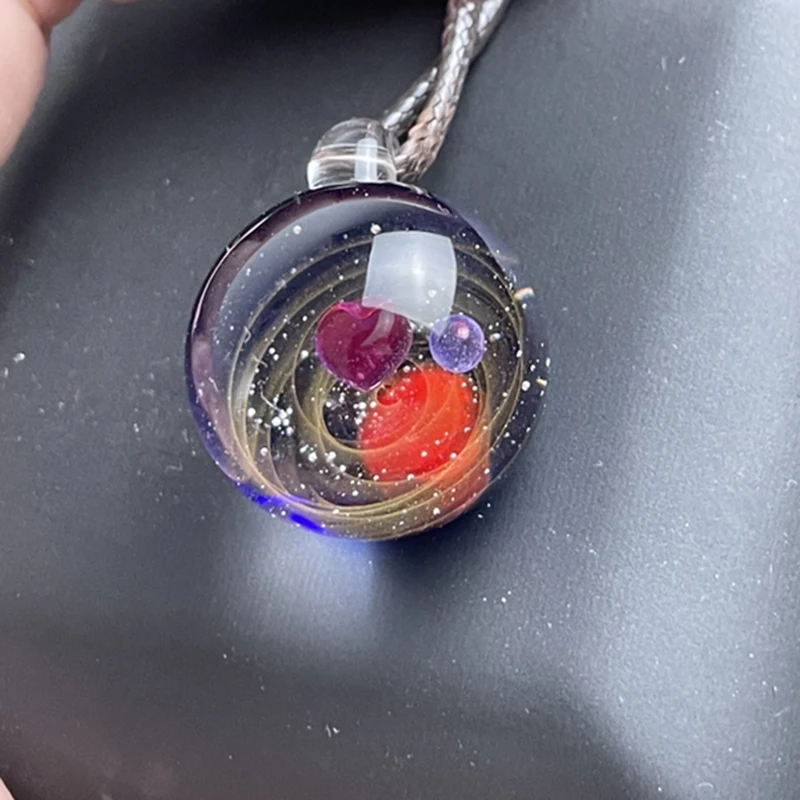 Creative Gifts Glass Crystal Ball Universe Starry Sky Galaxy Necklace Pendant Children Jewelry wooden bead chain