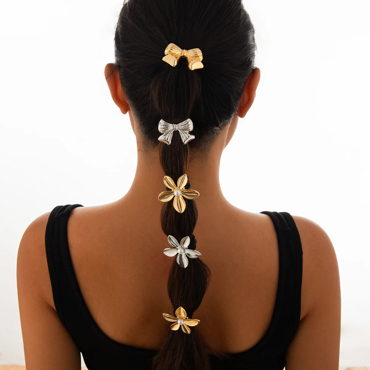 Hot selling flower bow metal hair band for women girls ponytail hair accessories HR1304