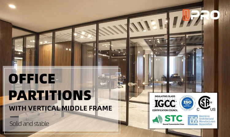 Movable Aluminum Tempered Frame Sound Proof Office Wall Glass Partition For Office Conference