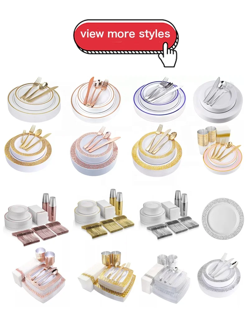 Premium Heavy Duty Disposable Plastic Wedding Gold Charger Plates Dishes & Plates