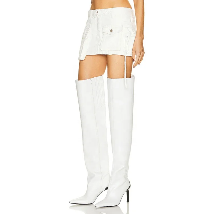 Latest fashion design high quality custom white low waist sexy casual mini denim skirt with pocket for girl