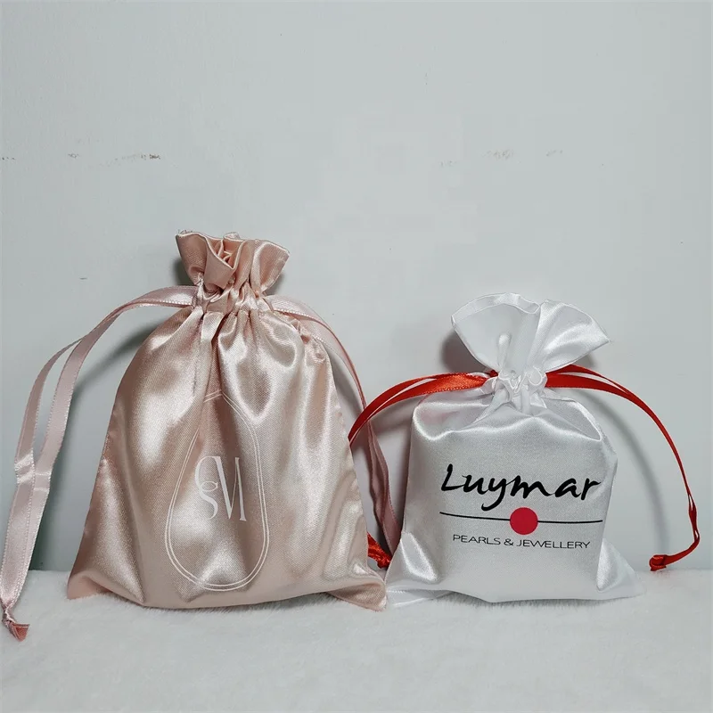 YongChuagnXin Custom Logo Extensions Satin Pouch Packaging Dust Makeup Gift Clothing Drawstring Wig Hair Satin Bag
