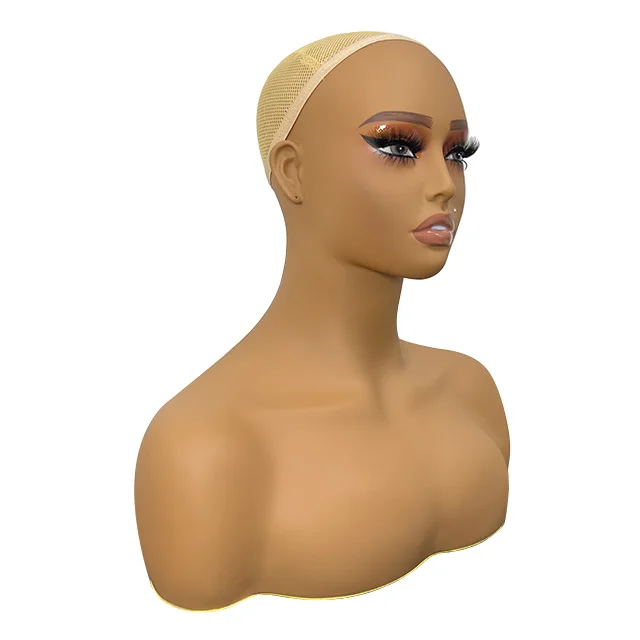 Realistic Female Mannequin Head With Shoulders Display Manikin Head With Bust for Wigs,Makeup,Beauty Accessories