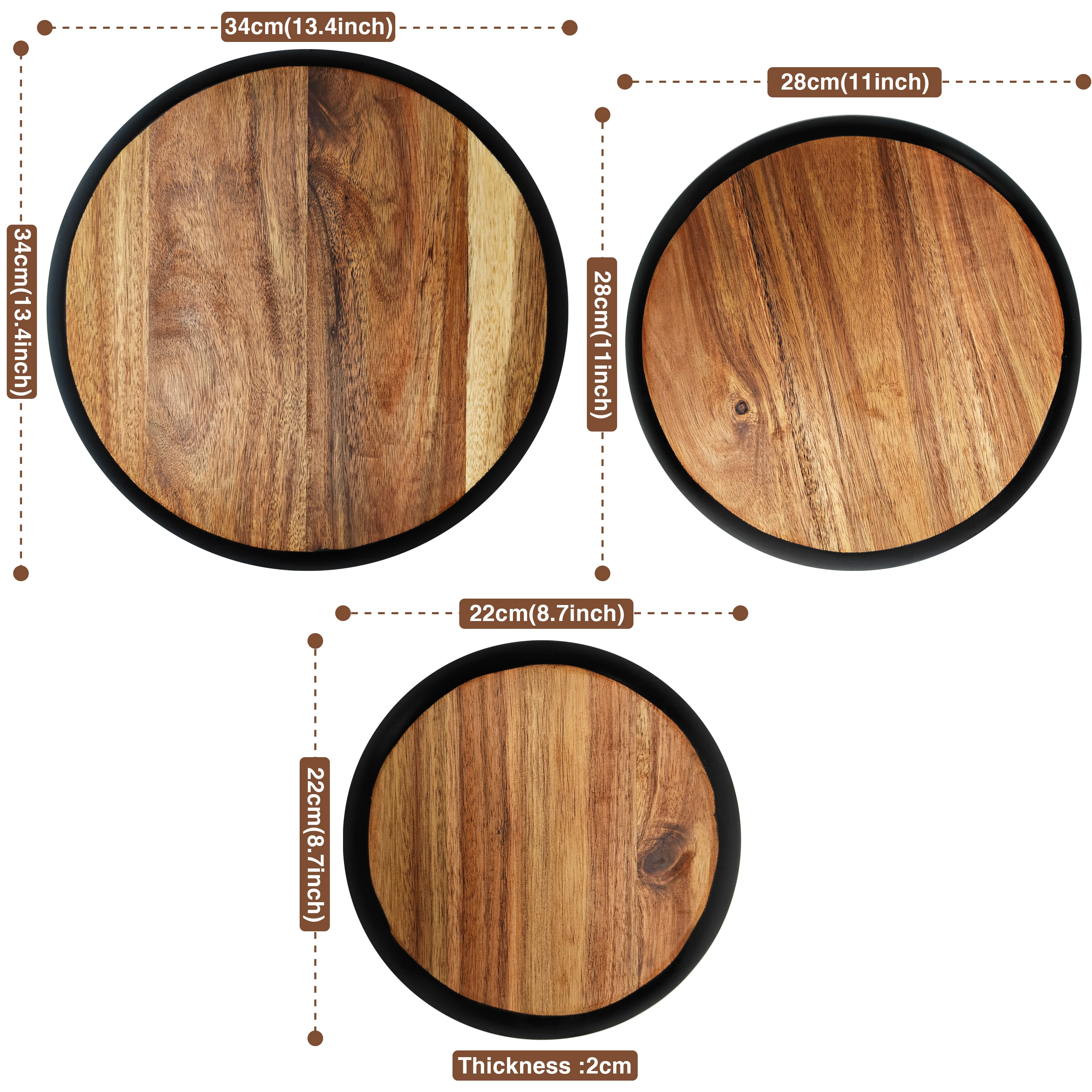 New bestseller 3pcs round Acacia wood cutting board wooden cutting board kitchen