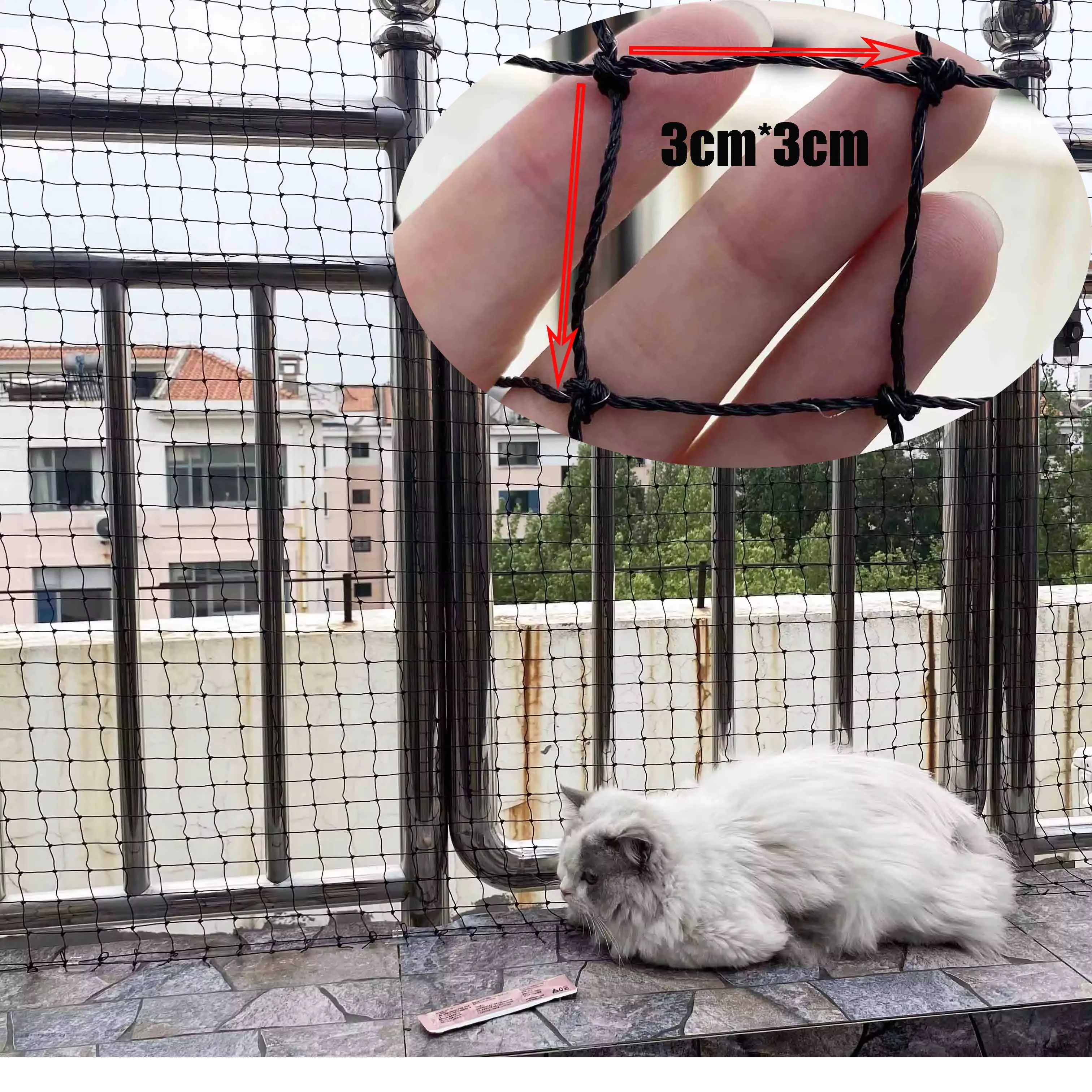 Stainless steel wire reinforced nylon balcony window anti-fall cat net