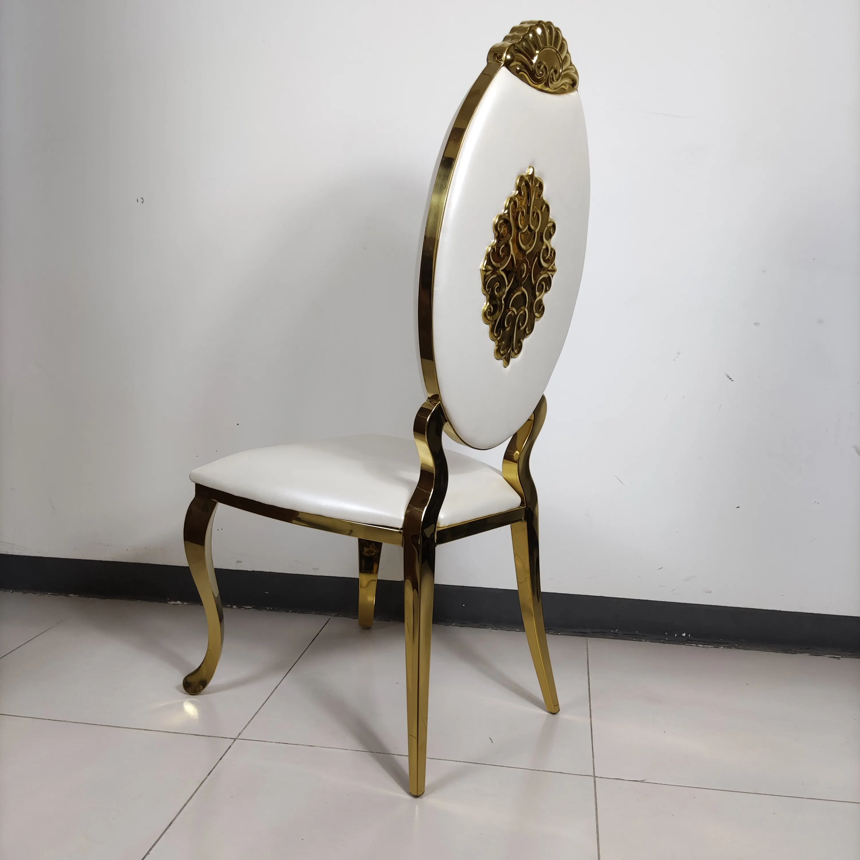 
Interior Design Modern Metal Dining Chair Gold Brass Luxury High Back PU Leather Wedding Chair for Rental 