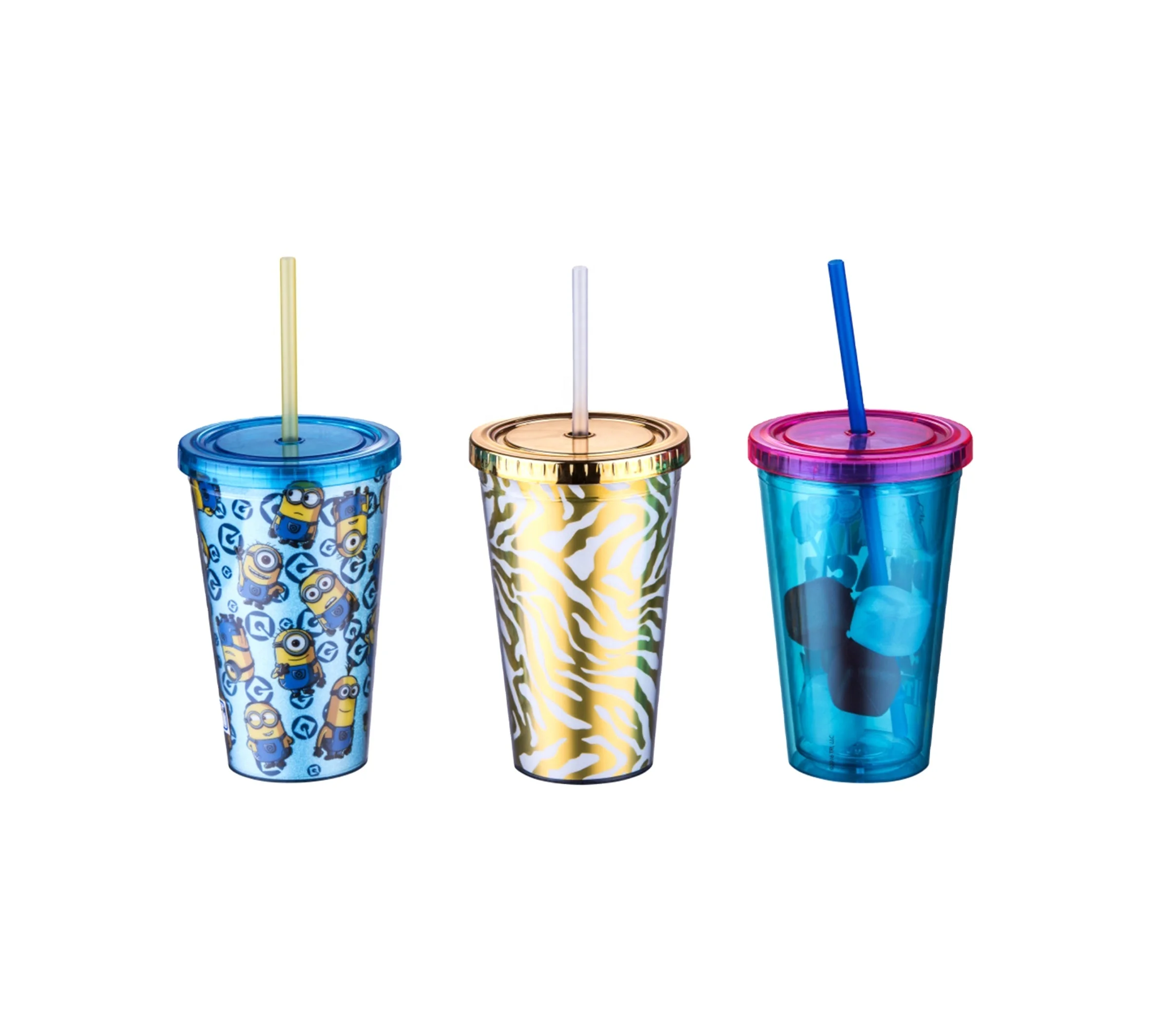 BPA Free 16oz double wall glitter plastic tumbler with straw clear tumbler with straw