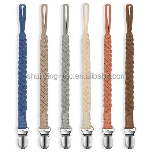 Handmade Dummy Clips Holder Chain Eco Friendly Flexible Fabric Yarn Braided Baby Pacifier Clips