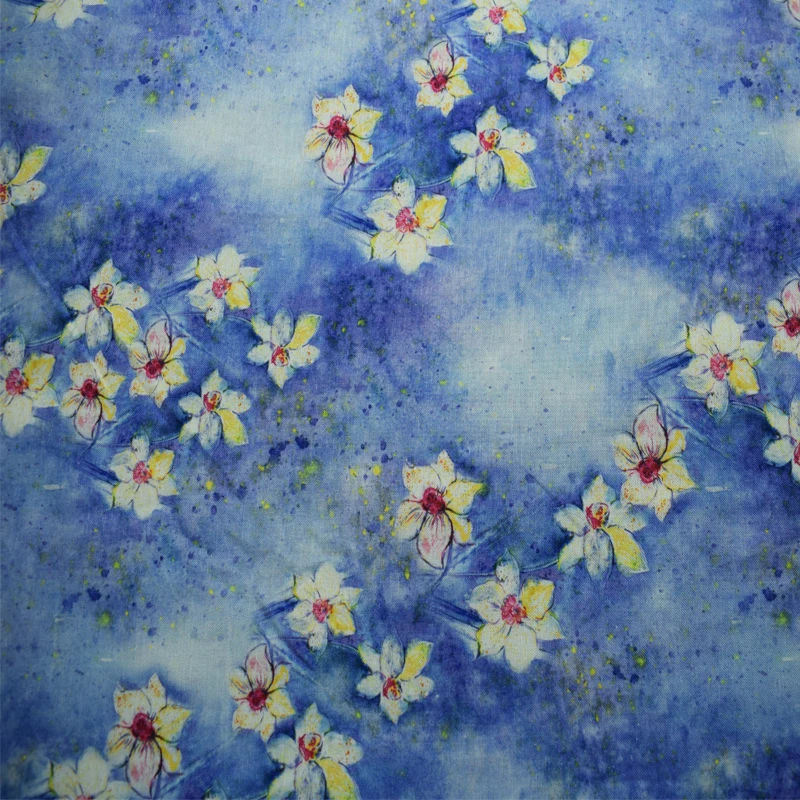 Оптовая продажа этнических тканей, цифровое окрашенное синее флорет, льняное платье большого размера