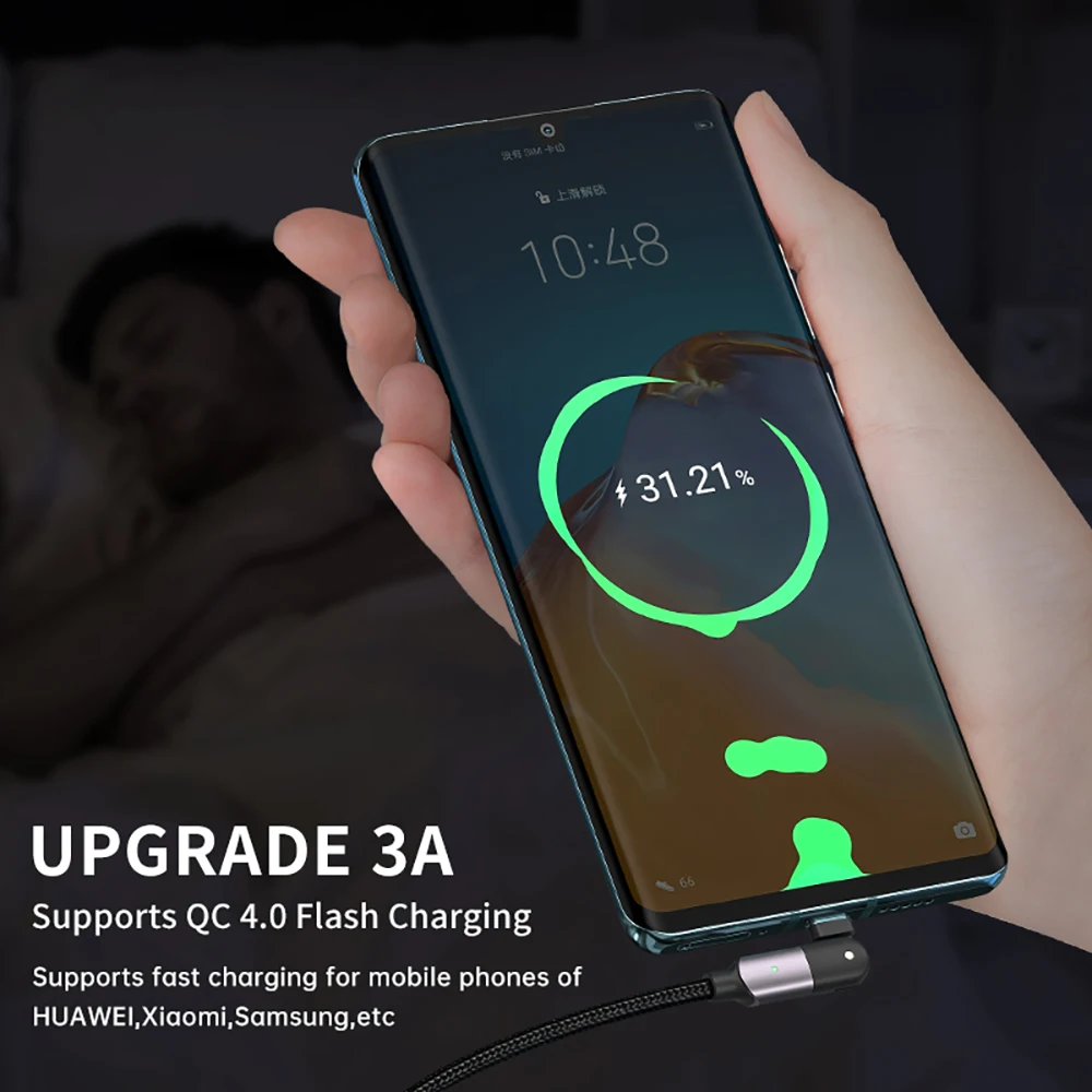 Eonline поворот кабель с разъемом USB Type-C 3A быстрой зарядки для зарядного устройства мобильного телефона Huawei Samsung Xiaomi USB-C USBC