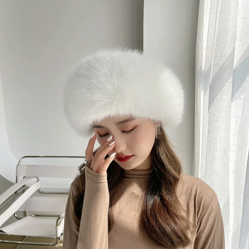 High Quality Fashion Lady warm outdoor Beret Cap European British Stylish Winter Women Rabbit Faux Fur Beret Hat