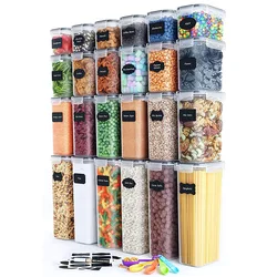 Amazon Hot Sale 24pcs Clear Plastic Container Set Airtight Kitchen Organizer Pantry Organization Storage Food Containers
