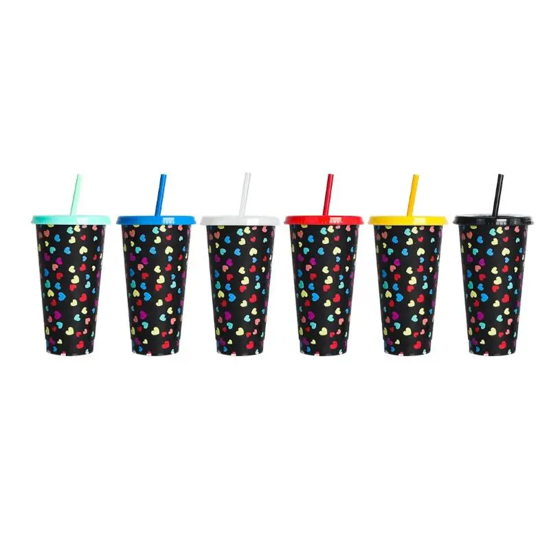 750ml/24oz Custom Logo Reusable Coffee Tumbler Straw Lid Stadium Cold Plastic Color Changing Ice American Cup Tea Wholesale Mugs